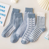 Women Blue Striped Plaid Socks_Cwms0667