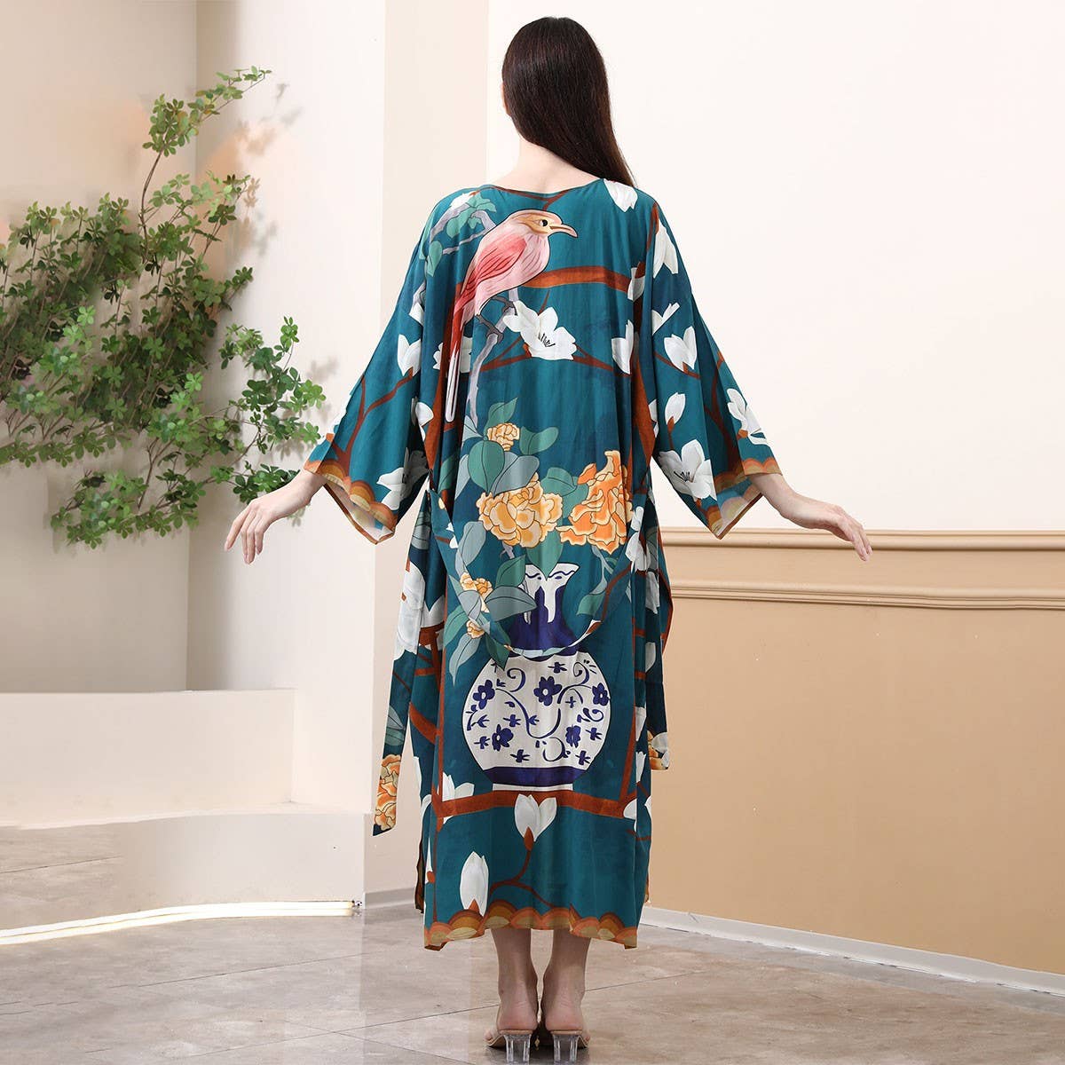PEACOCK FLORAL PRINT BEACH COVER UP FOR BIKINI_CWMM6304