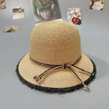 SUMMER HIGH END ROUND TOP FUR EDGED STRAW HAT_CWAH3577