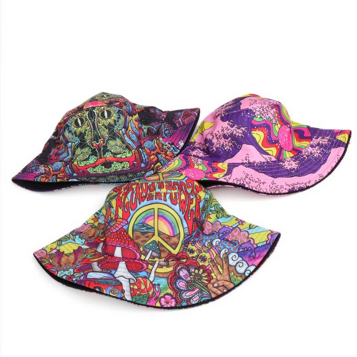 DOUBLE SIDED VINTAGE GRAFFITI PRINT BUCKET HAT_CWAH1546
