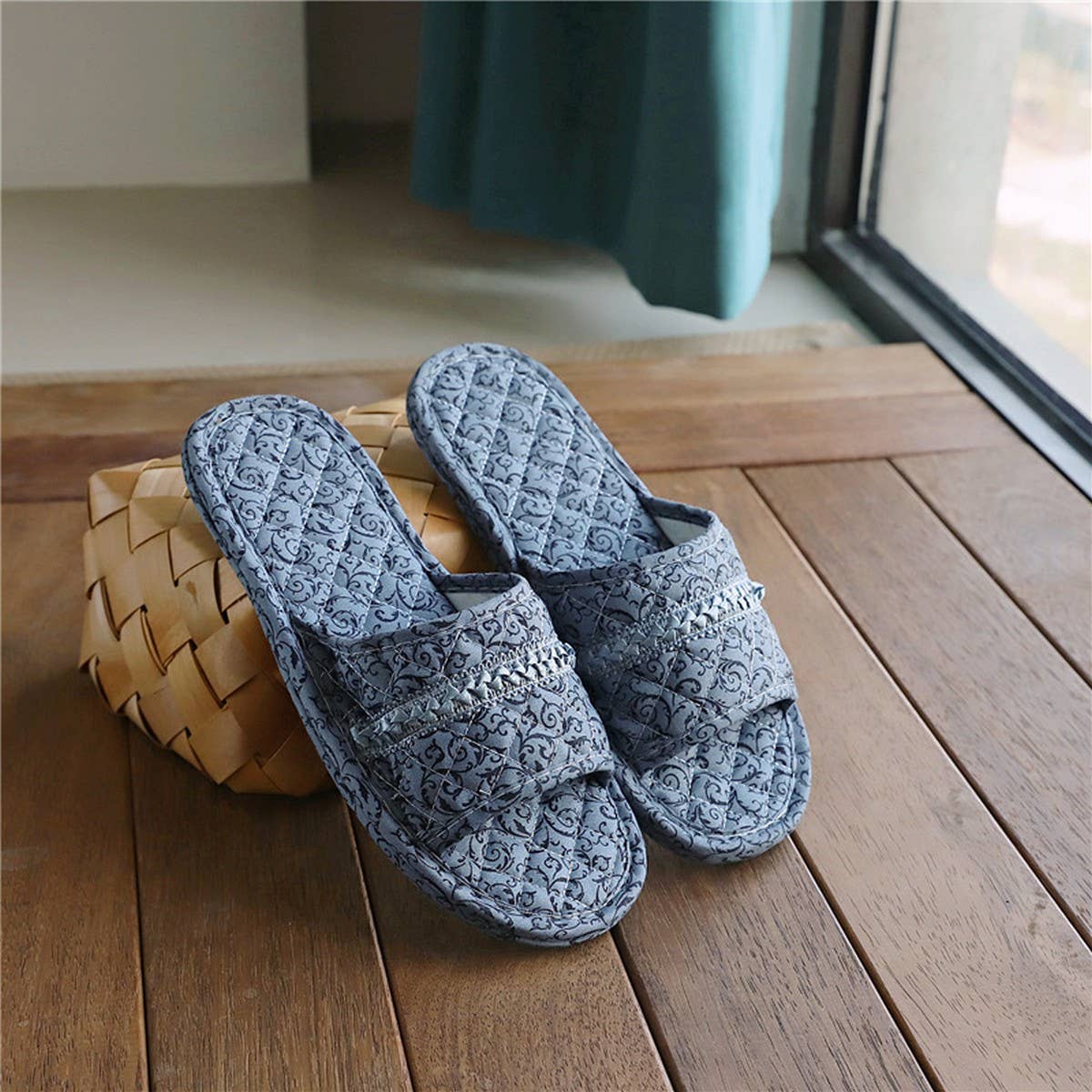 LINEN INDOOR SLIPPERS FOR HOME COUPLE WEAR_CWSHF0171
