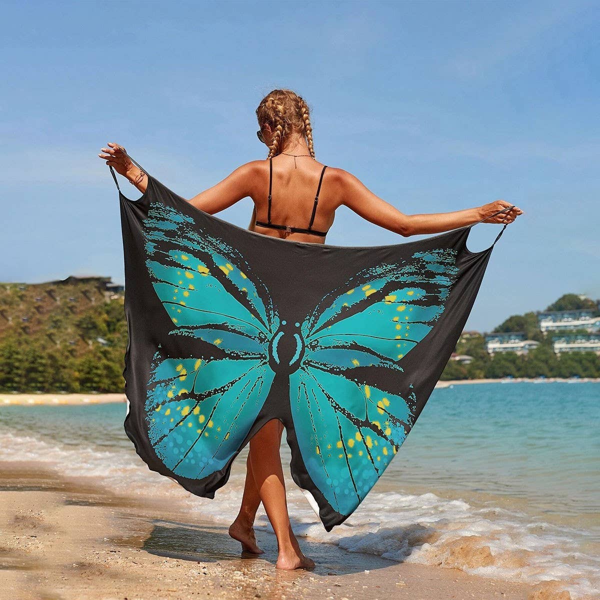 3D BUTTERFLY PRINT BEACH DRESS SLING RESORT STYLE_CWBLS0459