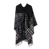 KNITTED FRINGED SHAWL DOUBLE SIDED PLAID SCARF_CWASC2178