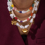 Unique Baroque Turquoise Heart Flower Necklace_Cwmm7535