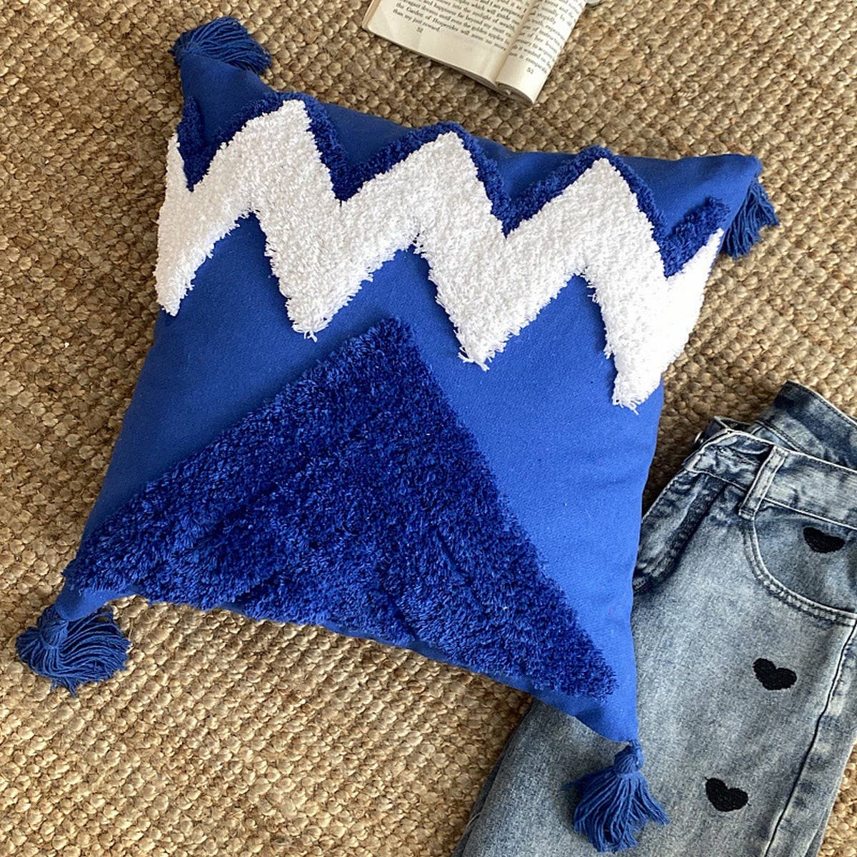 PLUSH BLUE PILLOW MOROCCAN STYLE PILLOWCASE_CWMM0869
