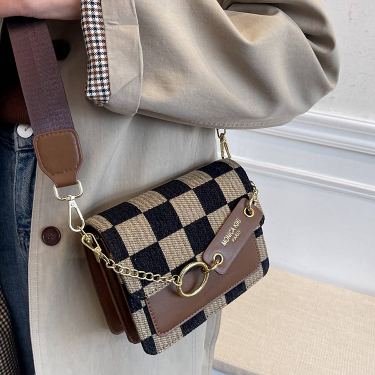 Trendy Checkered Pu Crossbody Bag For Women_Cwab1545