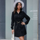 Solid Color Lapel Black Shirt Dress