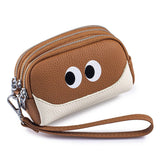 CUTE MINI LEATHER WRISTLET TRIPLE ZIPPER POUCH_CUAB00380