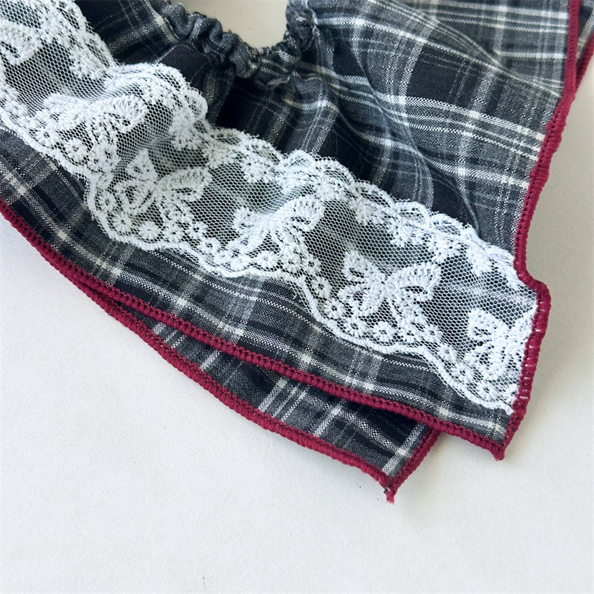 Vintage Plaid Scarf Layered Scrunchie Tie_Cwaha07671