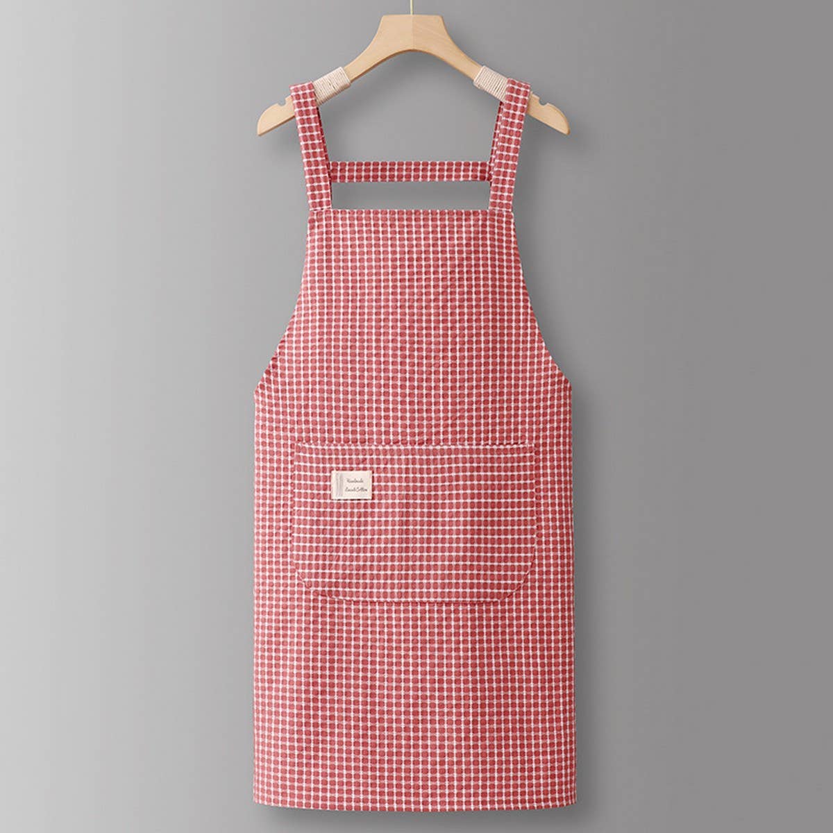 Cotton Striped Grid Kitchen Apron With Pocket_Cwmm10095