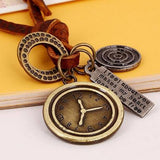 ALARM CLOCK VINTAGE TOP LAYER LEATHER NECKLACE_CWMM4625
