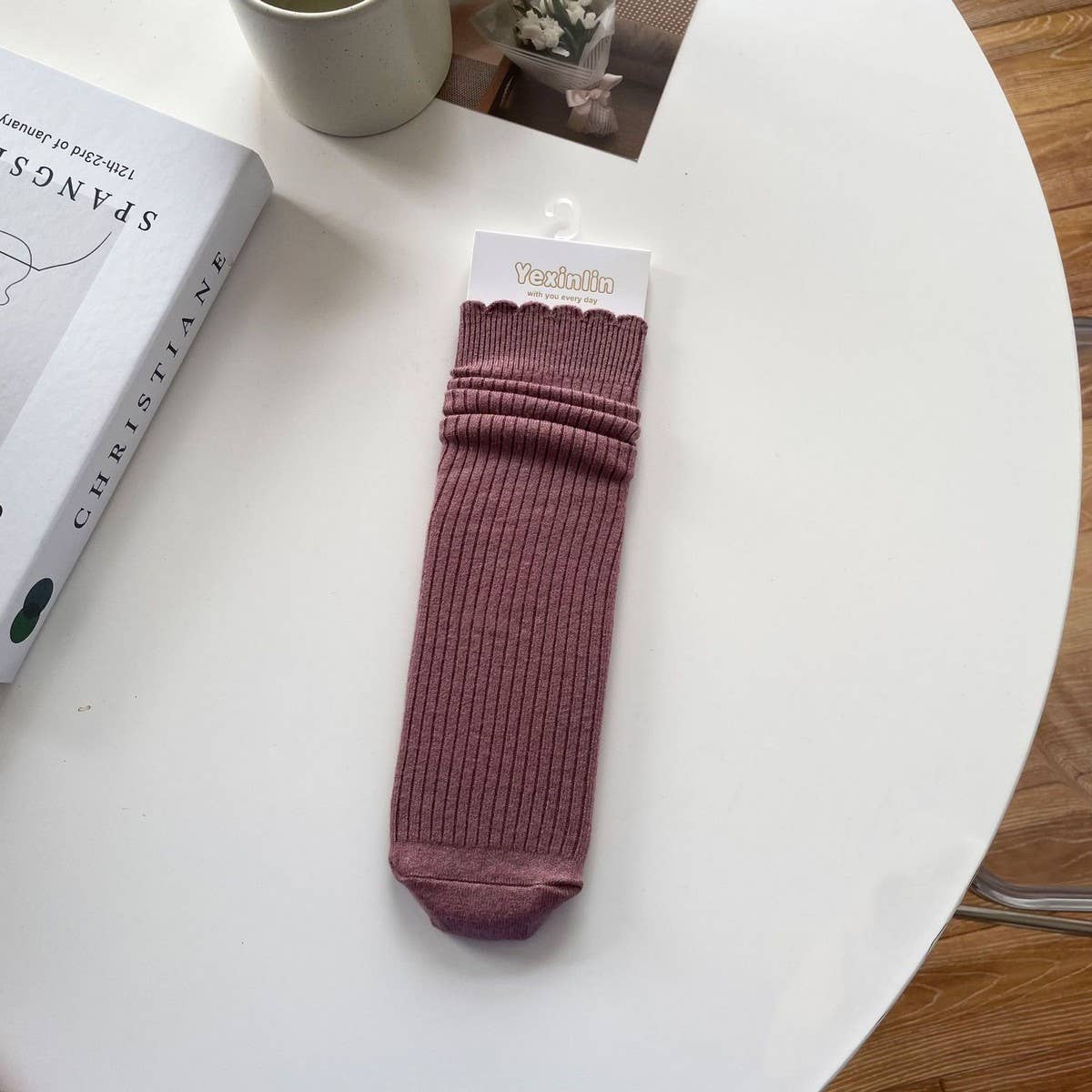 Women'S Solid Color Cashmere Lace Mid-Calf Socks_Cwms1120