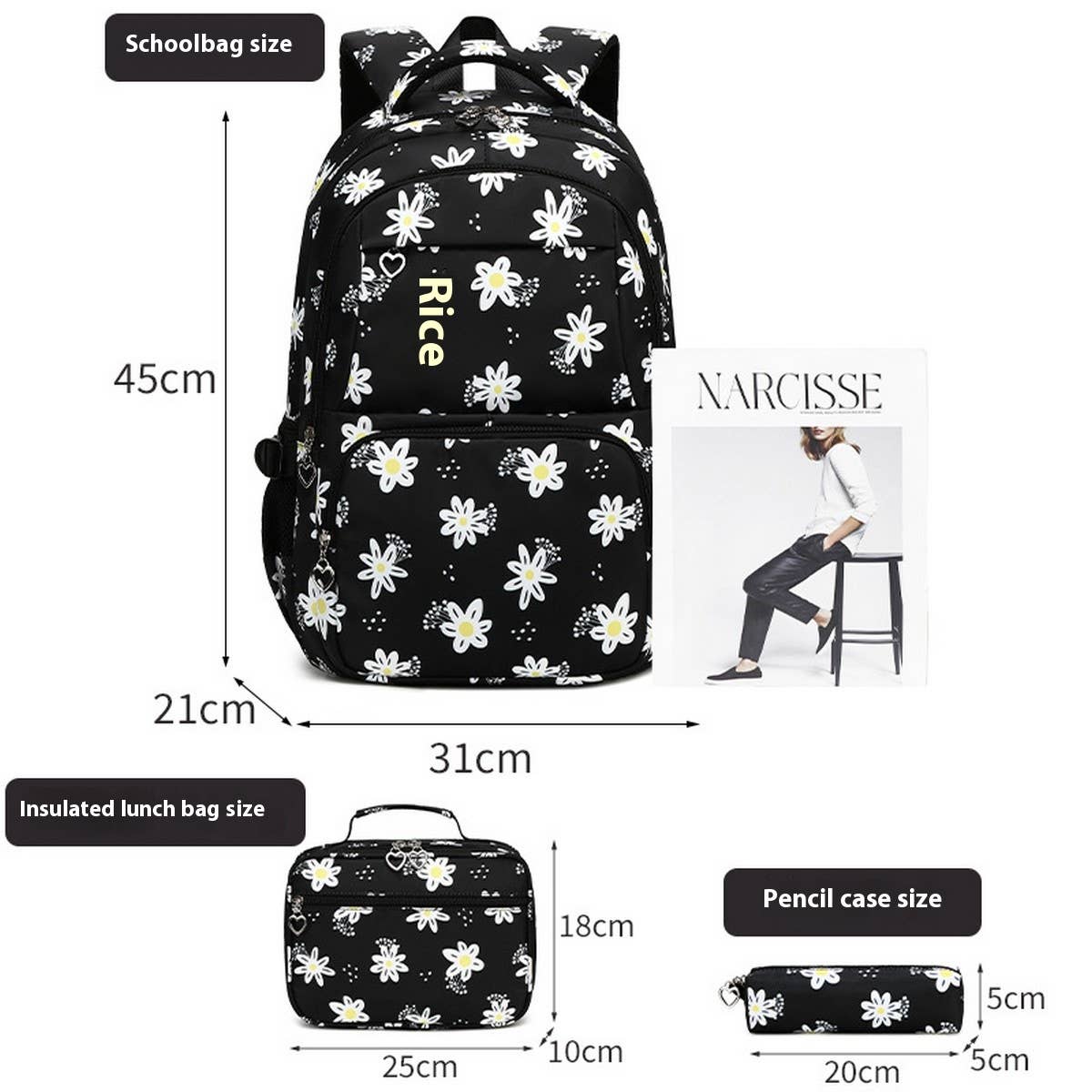 FASHION BACKPACKS FOR SCHOOL GIRLS 3 PIECE SET_CWAB5380