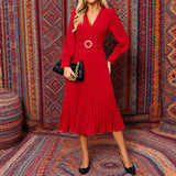V-Neck Fashion,Slimming Elegant Pleated Dress