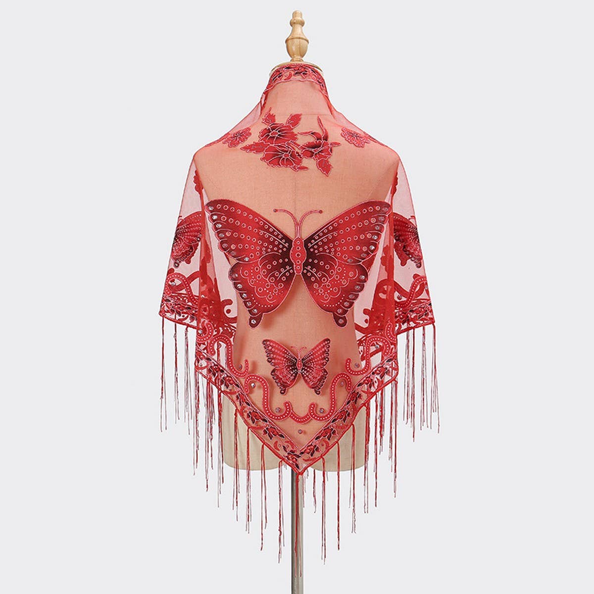 LACE BUTTERFLY EMBROIDERED TRIANGLE SHAWL_CWMM1994