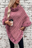 Cwosws0093_Faux Rabbit Fur Collar Cable Sweater Cape Coat