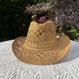 RETRO FLAT TOP SUNSHADE WOVEN STRAW HAT FOR WOMEN_CWAH3397
