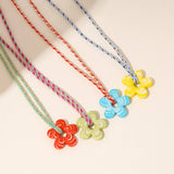COLORFUL GLASS FLOWER PENDANT ROPE NECKLACE_CWMM7527