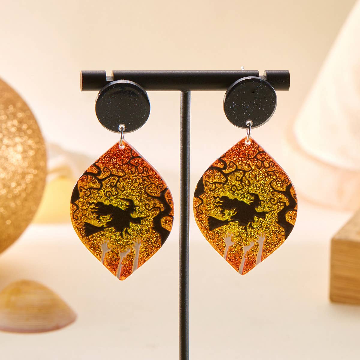 HALLOWEEN FUNNY PUMPKIN BAT LEAF EARRINGS_CWAJE2421