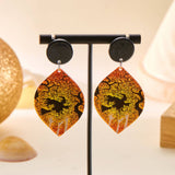 HALLOWEEN FUNNY PUMPKIN BAT LEAF EARRINGS_CWAJE2421