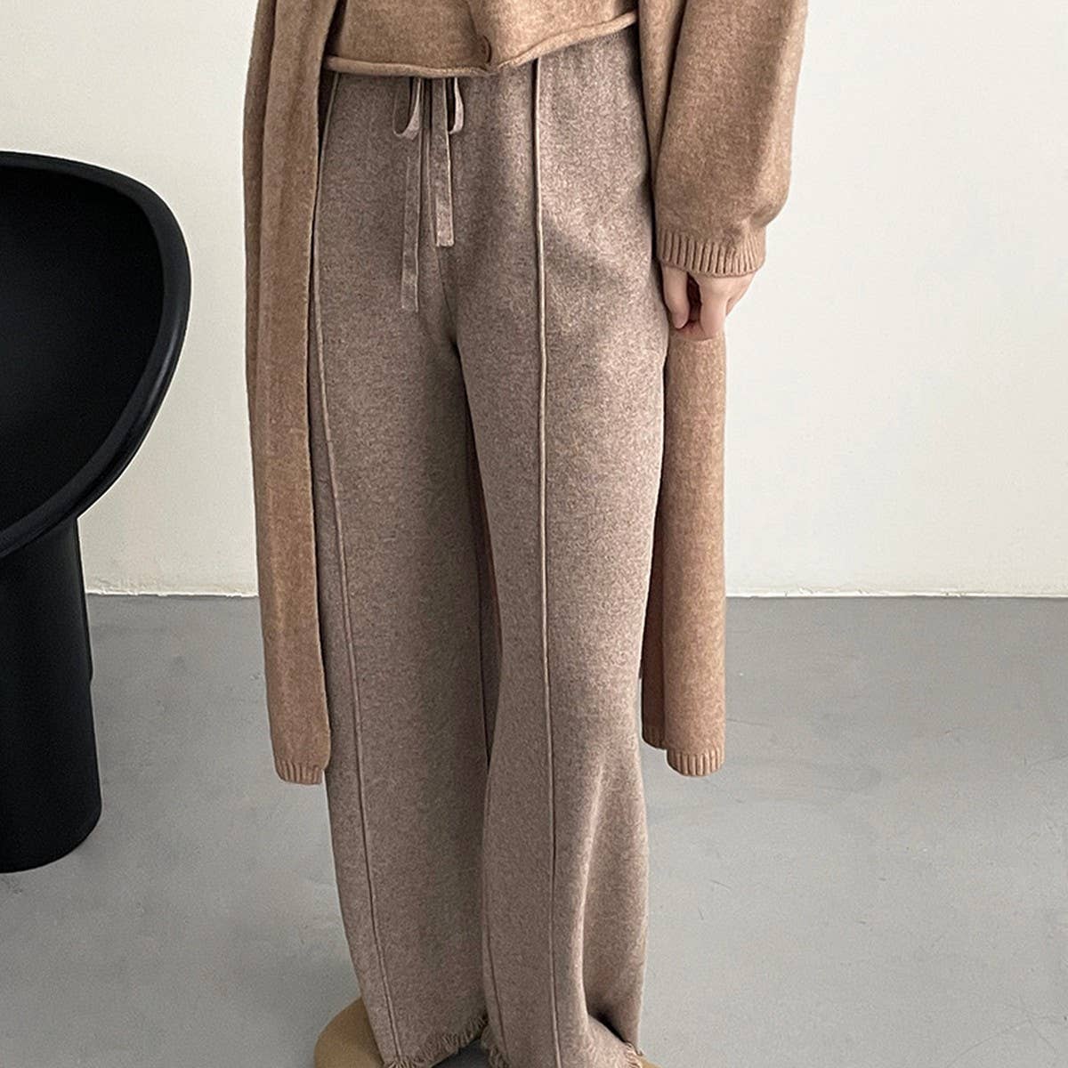 Straight Knit Pants With Rough Edge Design