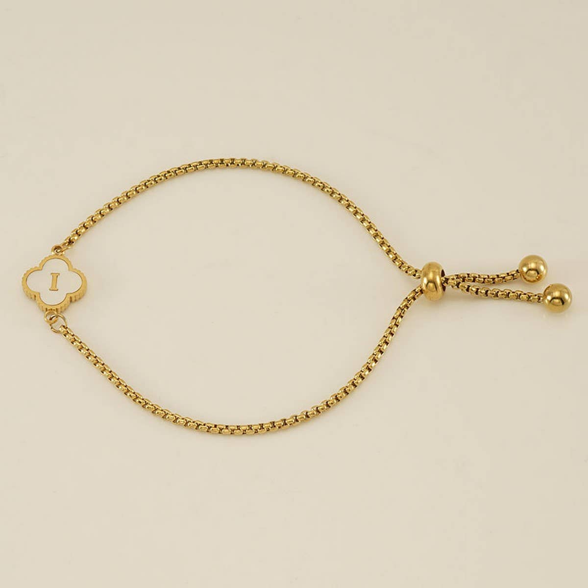 Cwaje1959_Adjustable Four Leaf Clover Letter Shell Bracelet