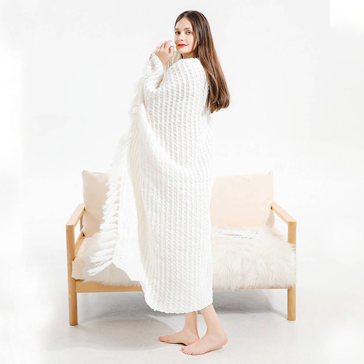 LIGHTWEIGHT COZY BRAIDED STRIPED THROW_CWMM0205