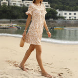 Vacation Short Sleeve Ruffled Floral Dress