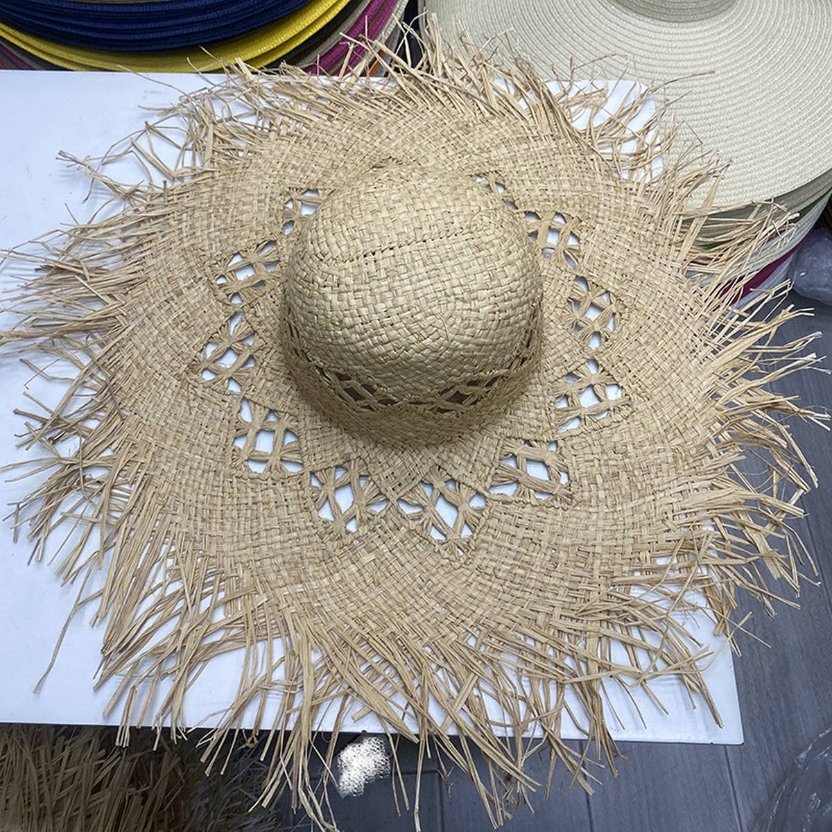 SUMMER LITERARY FUR EDGED SUN HAT_CWAH3396