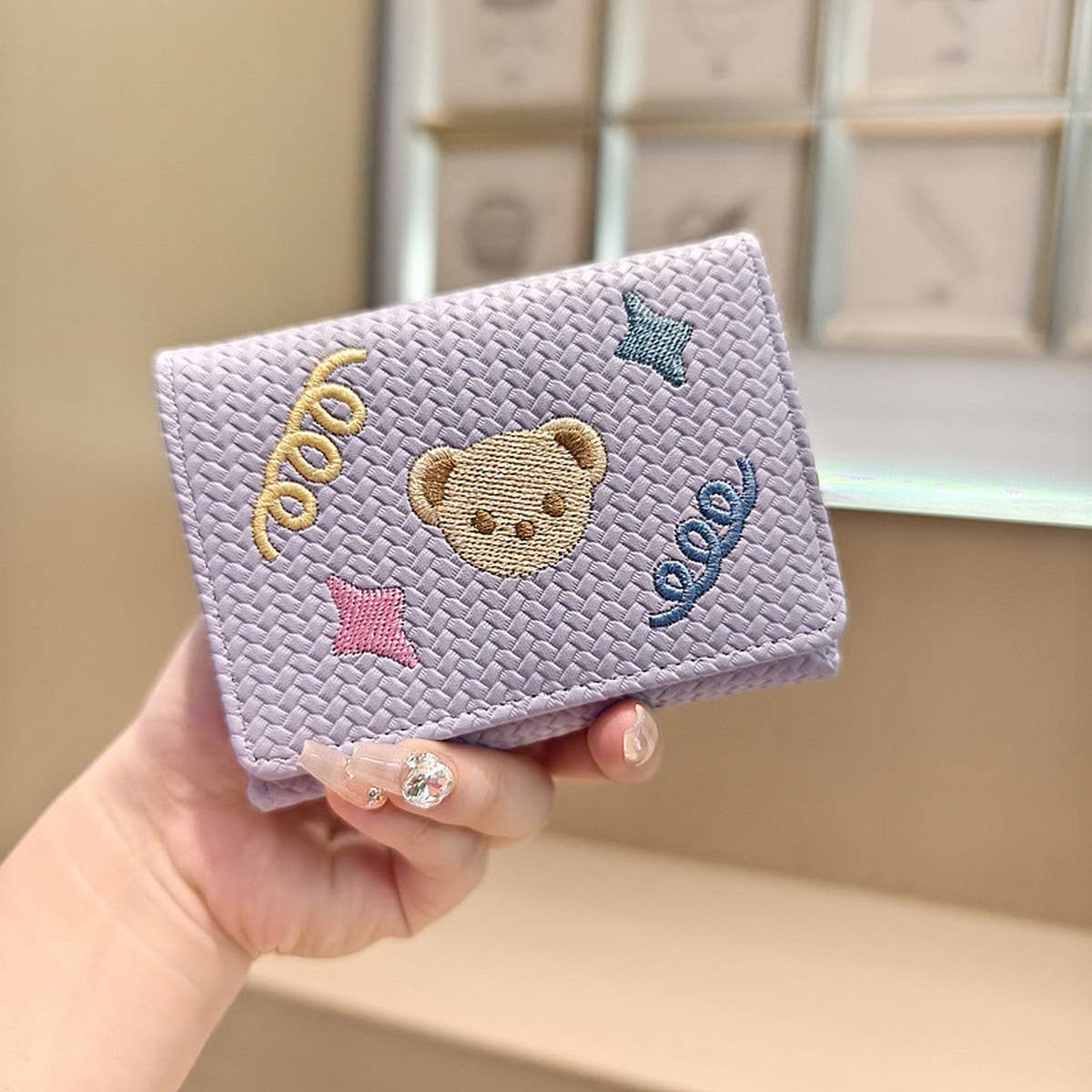 Cute Embroidered Bear Trifold Wallet_Cwab06216