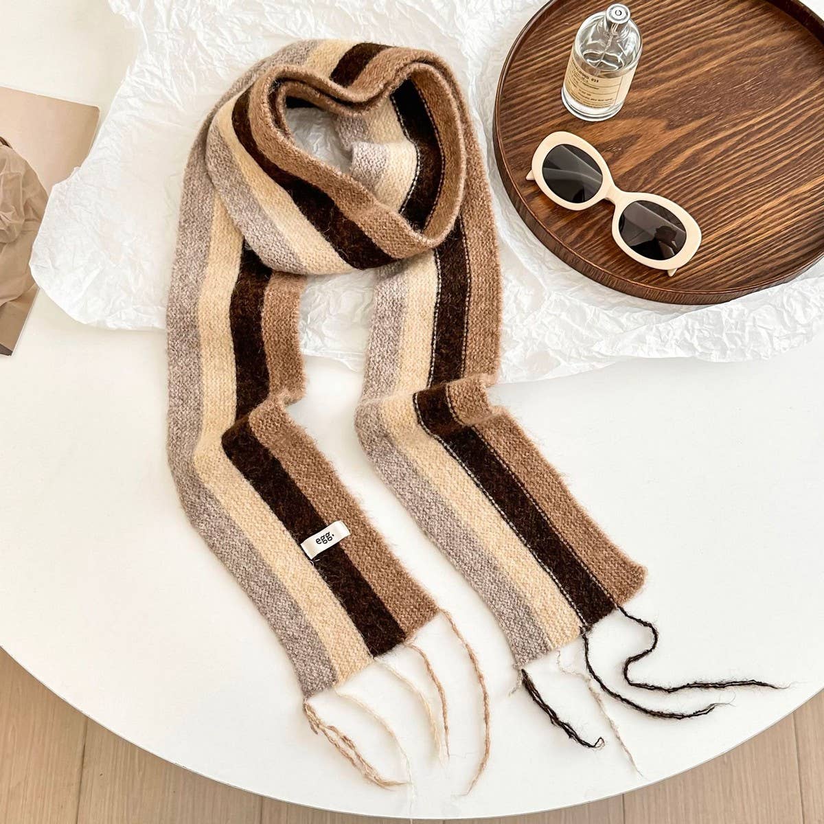 Rainbow Stripe Knit Winter Tassel Scarf_Cwasc02961