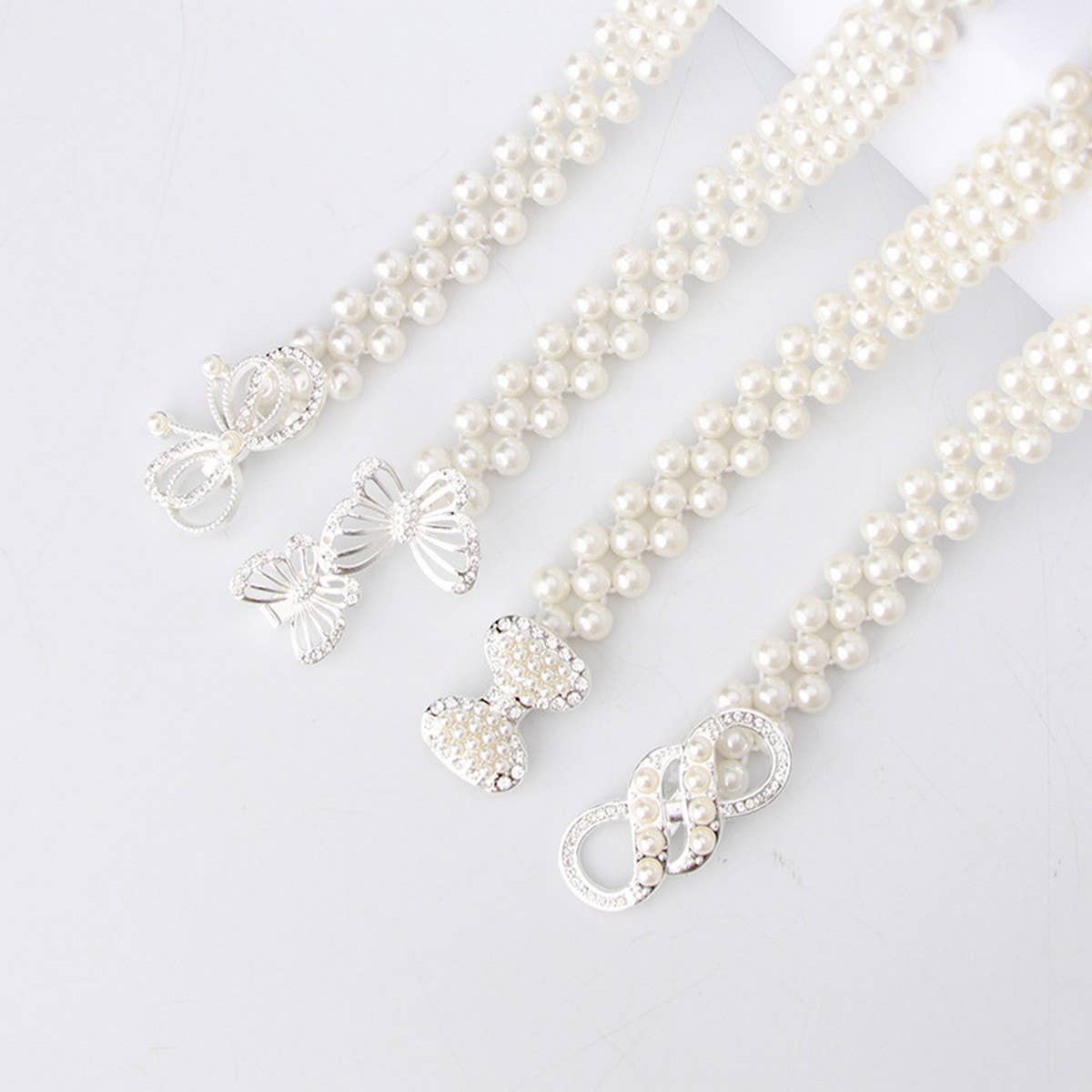 PEARL WOVEN ELASTIC BELT RHINESTONE ALLOY BUCKLES_CWABE0395