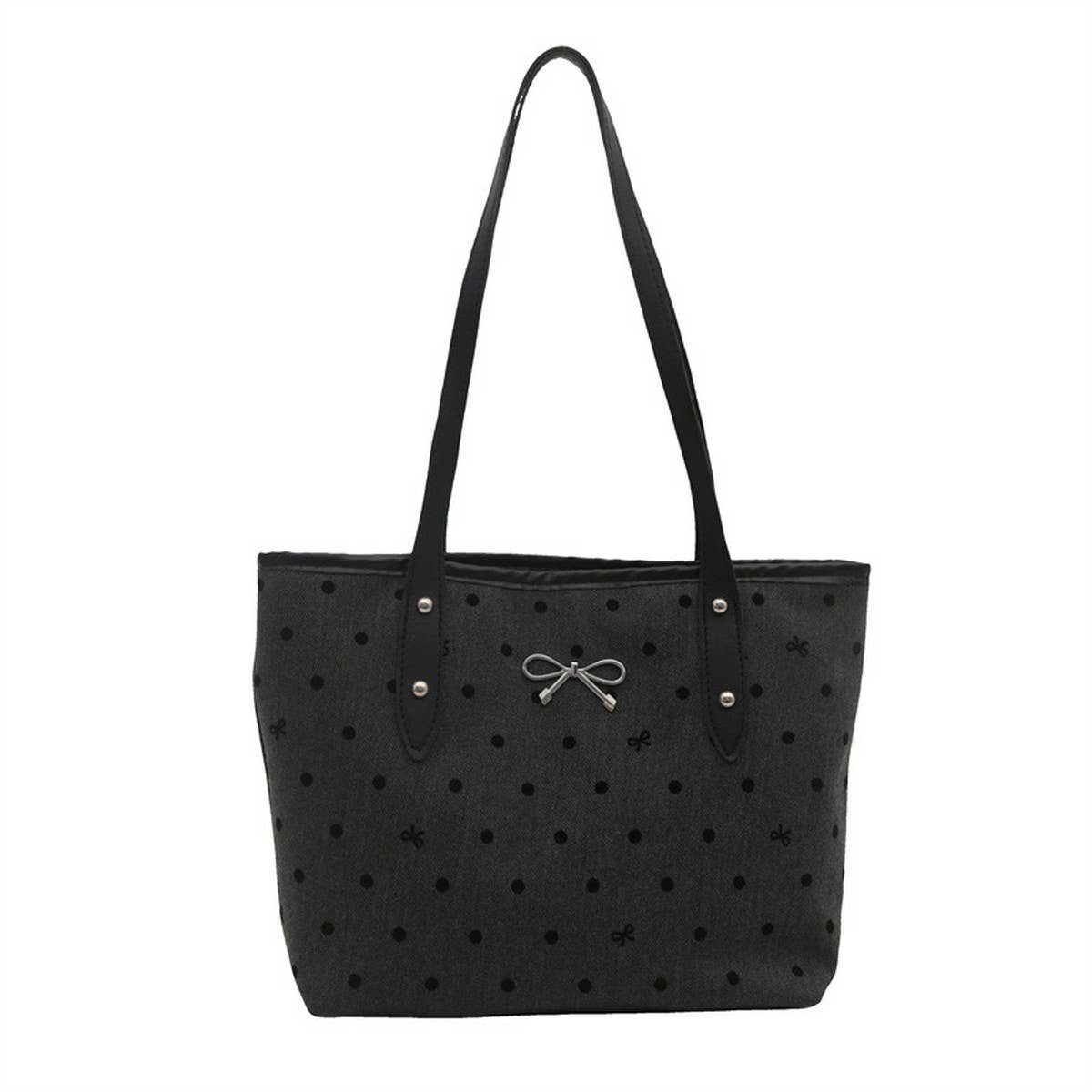 POLKA DOT BLACK BOW UNDERARM TOTE_CWAB3316