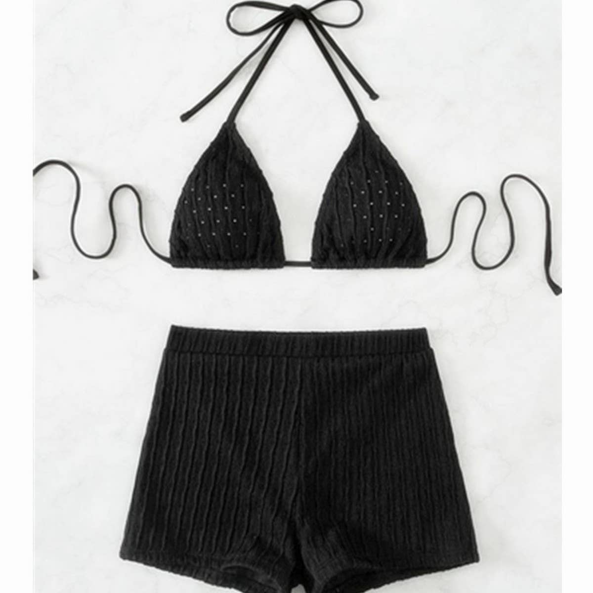 HIGH WAIST BIKINI SET SLIMMING SOLID COLOR SWIMSUIT_CWMW0155