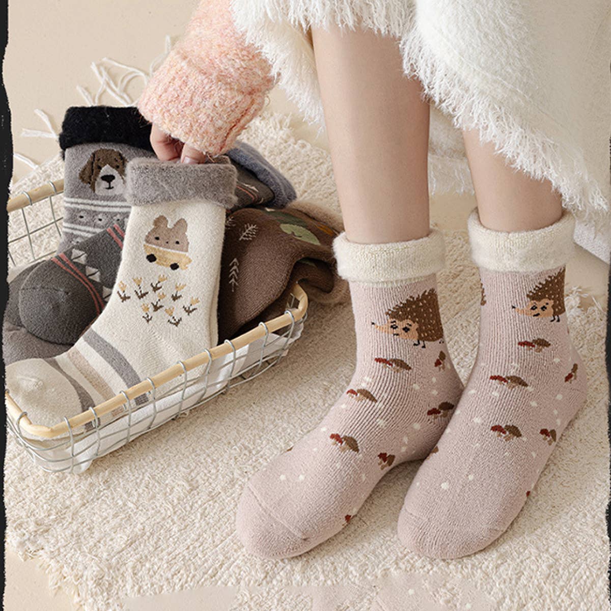 Ultra Thick Fleece Flip Cuff Warm Socks_Cwms03157