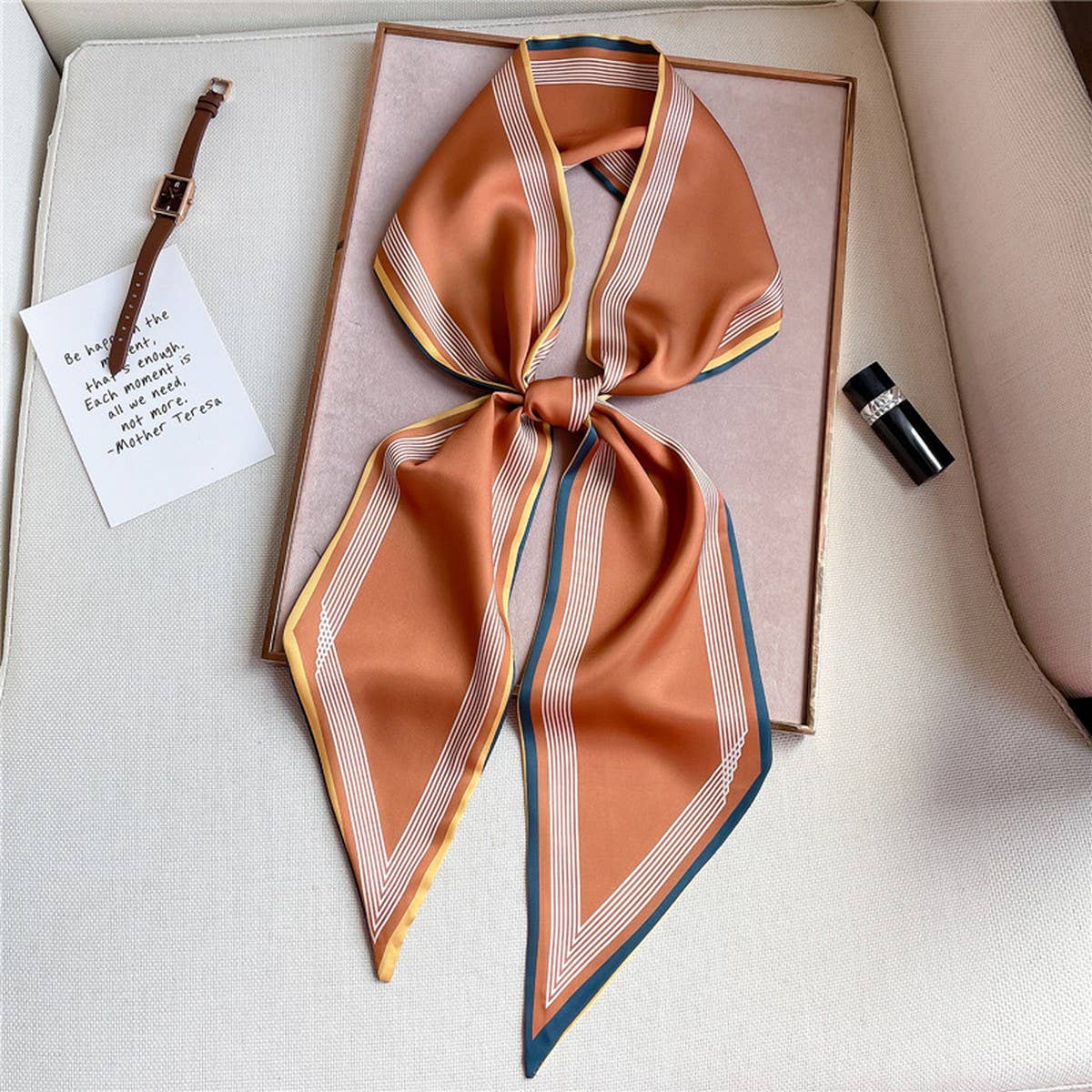 THIN SIMPLE GEOMETRIC LONG SILK HEAD SCARF_CWASC1521