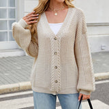 V-Neck Buttoned Single-Breasted Knitted Cardigan