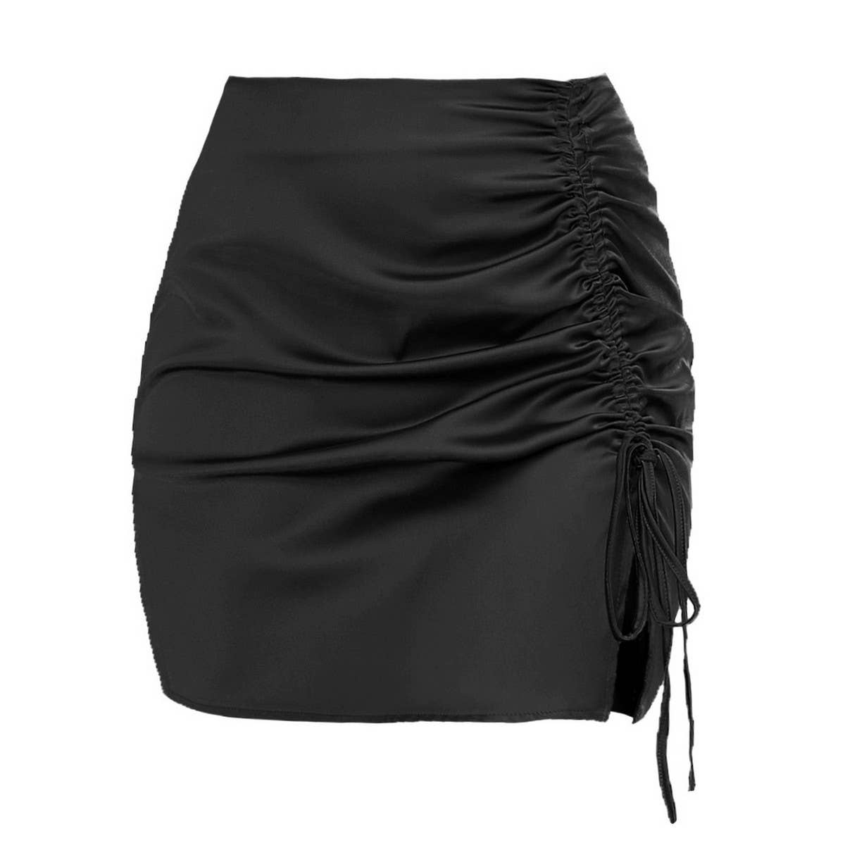SOLID COLOR PLEATED HIP SKIRT HIGH WAIST SATINSKIRT_CWAB4808
