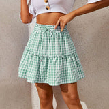 PLEATED PLAID PRINT SKIRT VINTAGE PLAID SKIRT_CWBSS0410