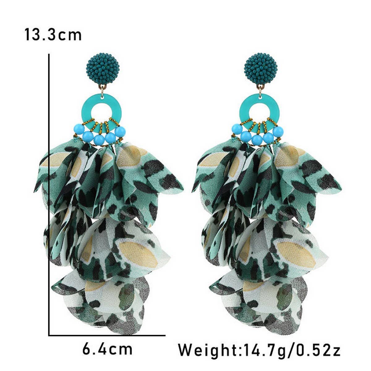 FABRIC FLOWER TASSEL EARRINGS WITH LEOPARD PRINT_CWMM6265