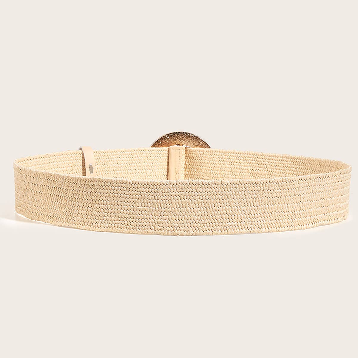HAND EMBELLISHED ROUND BUCKLE STRAW BELT_CWABE0439