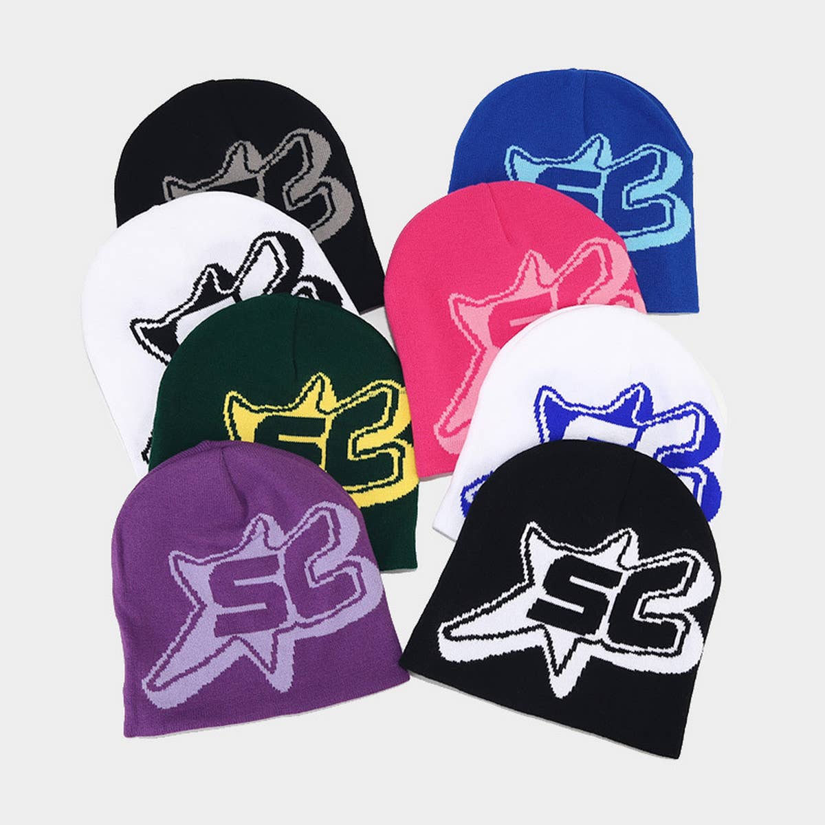 CASUAL LETTER STAR JACQUARD KNITTED HAT_CWAH1589