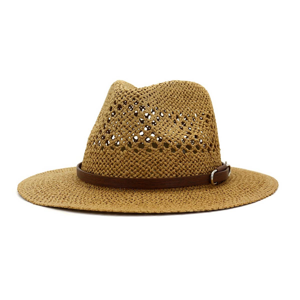BROWN BELT VENTED SUMMER STRAW SUN HAT_CWAH062 B20315