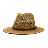 BROWN BELT VENTED SUMMER STRAW SUN HAT_CWAH062 B20315
