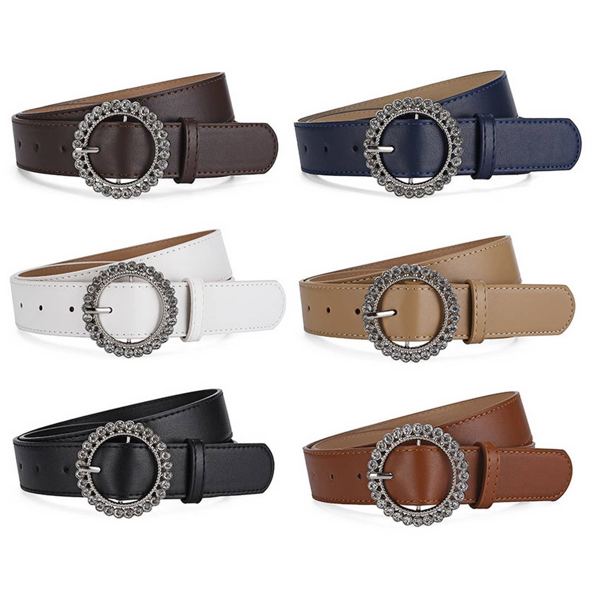 ROUND BUTTON CRYSTAL INLAID SOLID COLOR BELT _CWASC0575