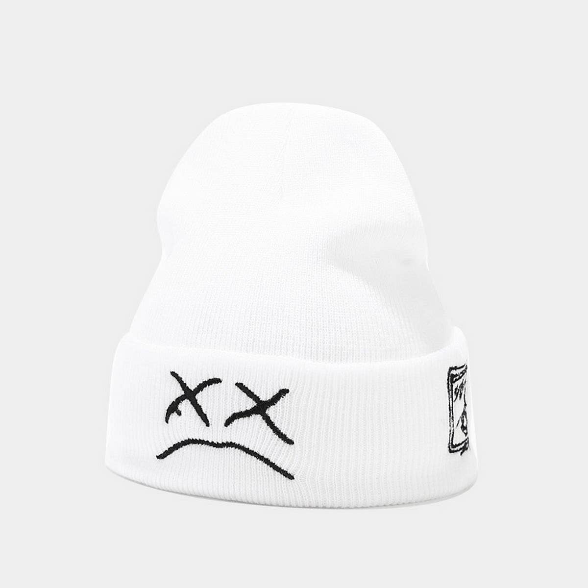 CRYING FACE EMBROIDERED KNITTED HAT_CWAH1583