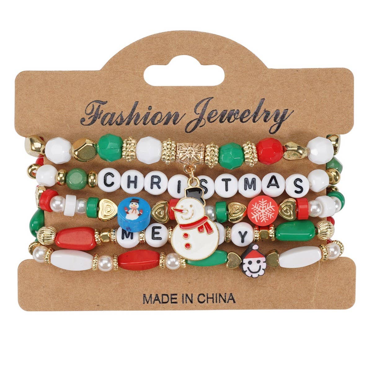 Cwmm10448_Christmas Charm Beaded Bracelet Snowman Tree Gift