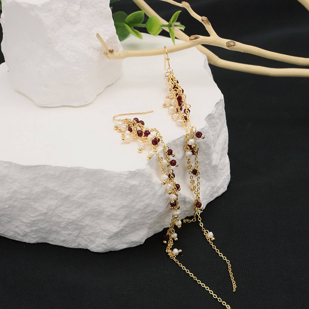 Womens Natural Pearl Tassel Long Earrings