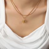 EIGHT POINTED STAR PENDANT DOUBLE LAYERED NECKLACE_CWAJE1087