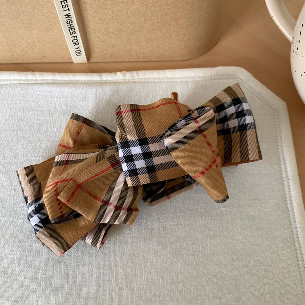 Plaid Bow Banana Hairclip Retro Ponytail Barrette_Cwaha07794